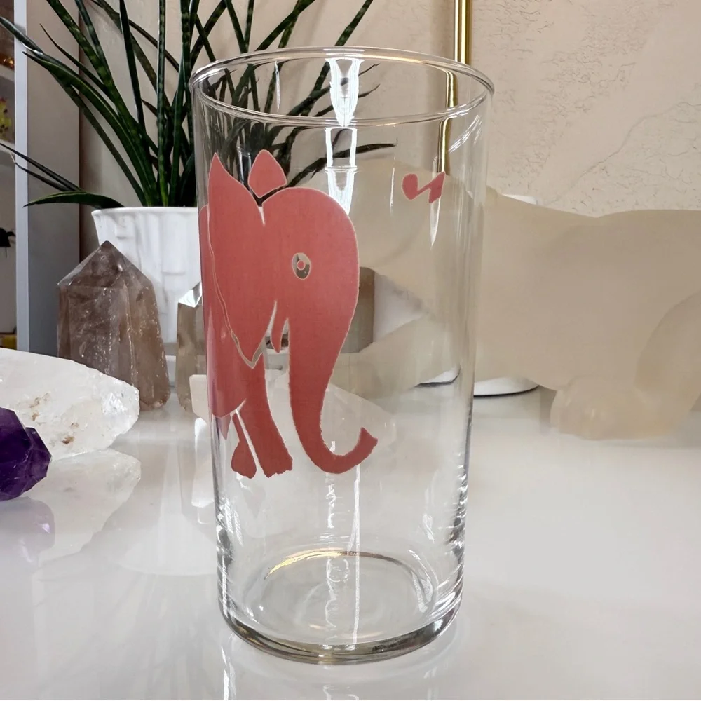 Vintage 1930s Federal Glass Dancing Pink Elephant Musical Notes Glass